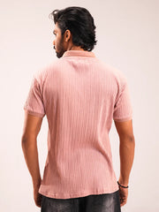 Men's dusty pink Textured Zip Polo