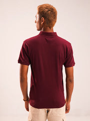 Men's Maroon Textured Zip Polo