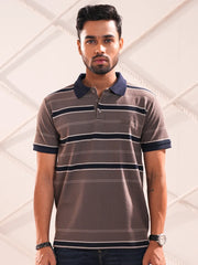 Men’s Striped Contrast Collar Polo Shirt
