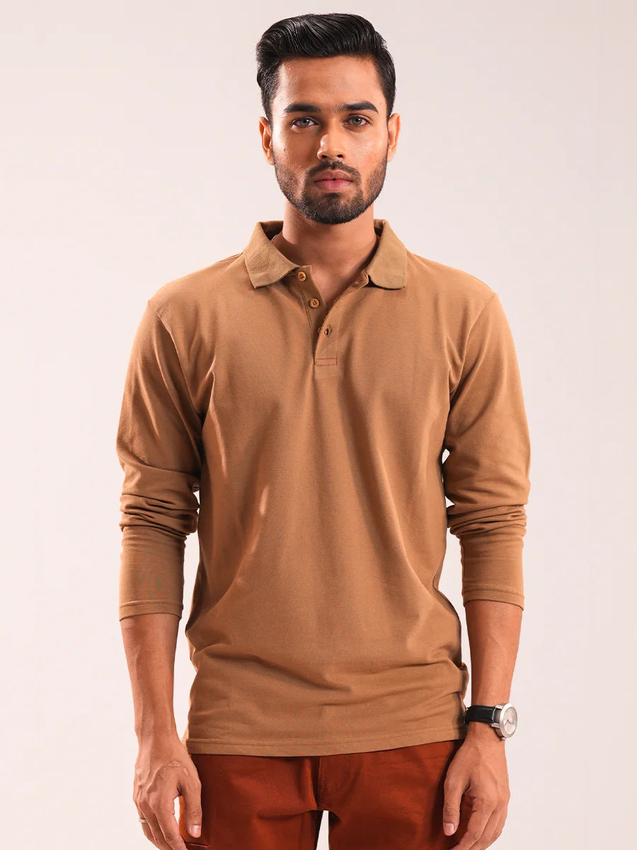 Men’s light  Brown Full Sleeve Polo Shirt