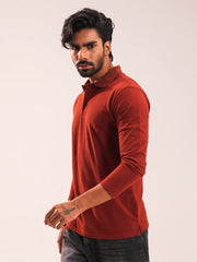 Men’s Rust Brown Full Sleeve Polo Shirt
