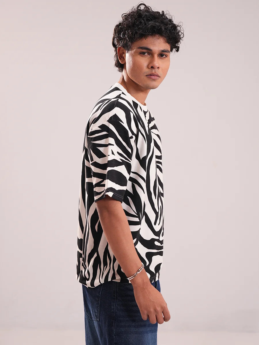 Monochrome Jungle Vibe Drop-Shoulder Tee
