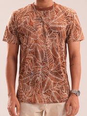 Men’s Tropical Leaf Print Crew Neck Tee