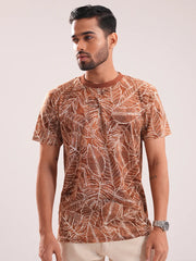 Men’s Tropical Leaf Print Crew Neck Tee