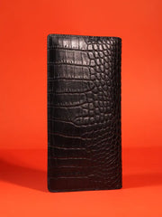 Croc-Embossed Unisex Leather Long Wallet