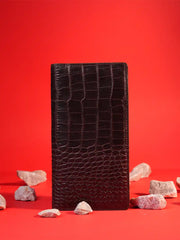 Croc-Embossed Unisex Leather Long Wallet