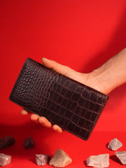 Croc-Embossed Unisex Leather Long Wallet