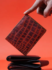 Croc-Embossed Compact Bi-Fold Wallet