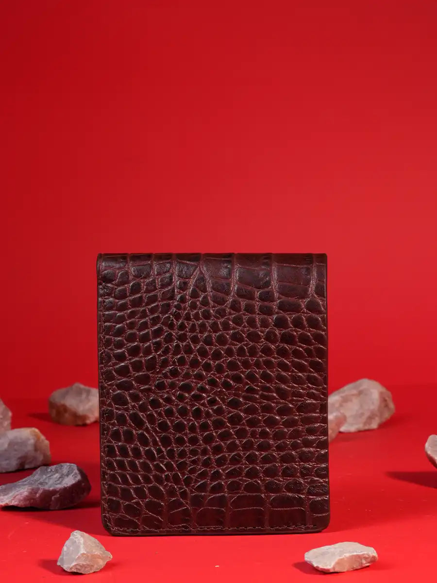 Croc-Embossed Compact Bi-Fold Wallet