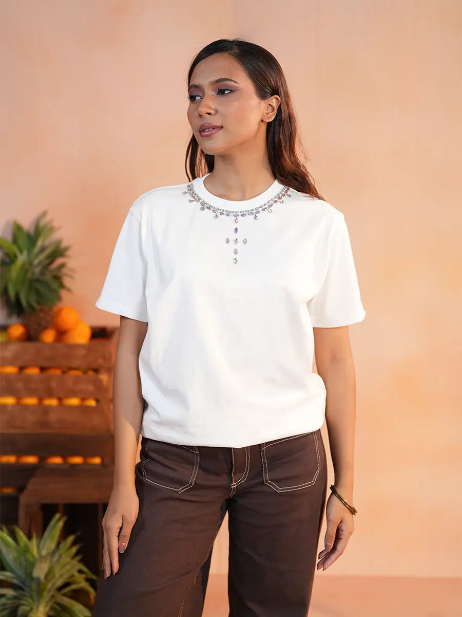 Ivory Tiara Zardozi Premium Tee