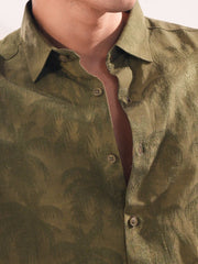 Tropical Palm Jacquard Shirt - Olive Green  Color