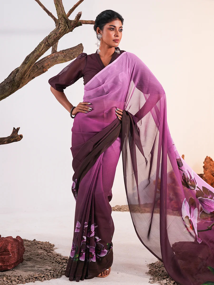 Enchanting Orchid Ombre" Chiffon Saree