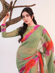 Spring Blossom Pistachio Chiffon Saree