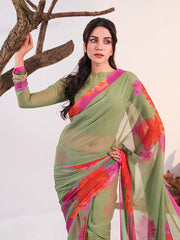 Spring Blossom Pistachio Chiffon Saree
