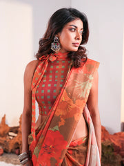 Desert Bloom Earth Toned Printed Chiffon Saree