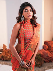 Desert Bloom Earth Toned Printed Chiffon Saree