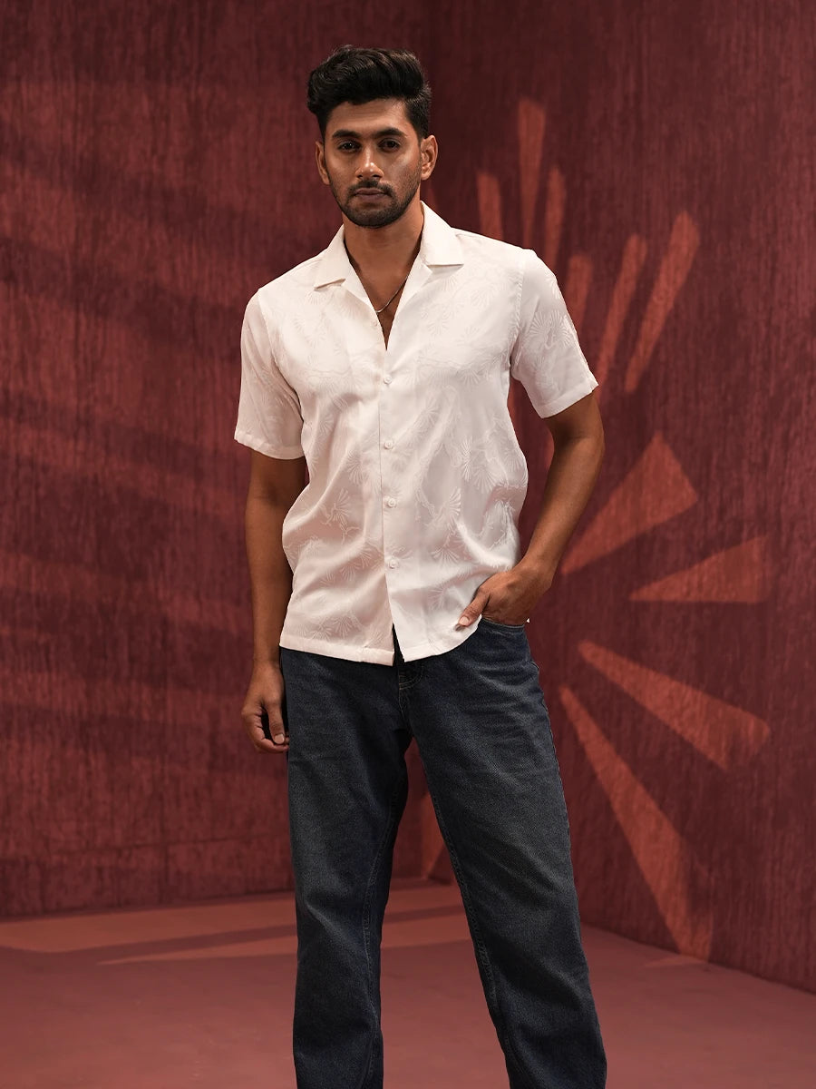 Men’s Ivory Tonal Jacquard Resort Shirt